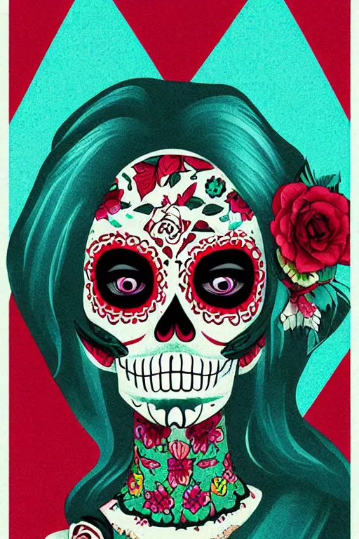 Image similar to Illustration of a sugar skull day of the dead girl, art by james gilleard