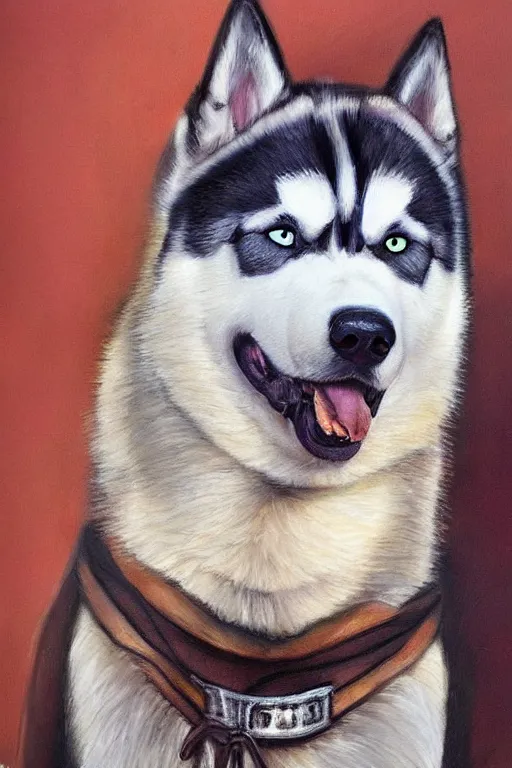 Prompt: a portrait painting of a husky in cowboy costume in the style of anime, a fistful of dollars, per un pugno di dollari, humanoid, personify, anthropomorphic