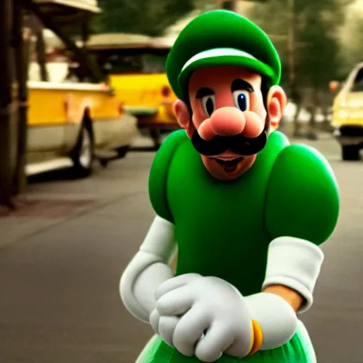 Image similar to uhd candid photo of hyperdetailed shia lebeuouf dressed as luigi. correct face, cinematic lighting, photo by annie leibowitz, and steve mccurry.