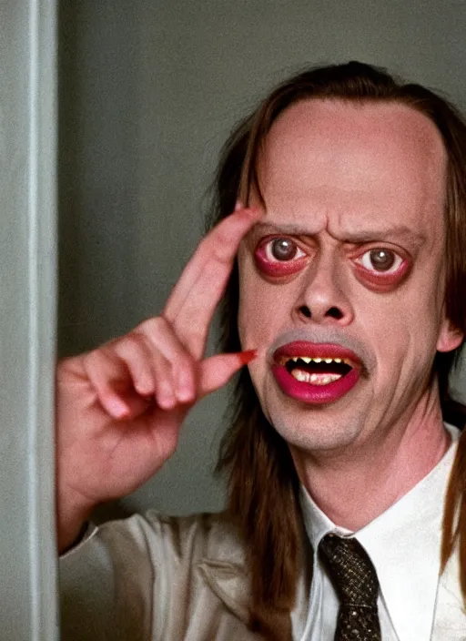 Image similar to a still from The Shining of Steve Buscemi as Wendy Torrance