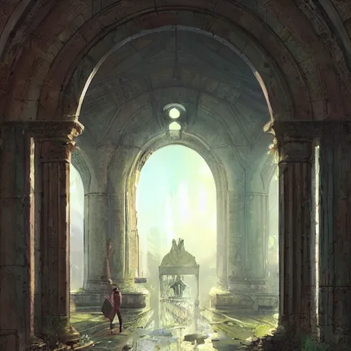 Prompt: an archway through which is a bubble land, Greg Rutkowski, Psychedelic