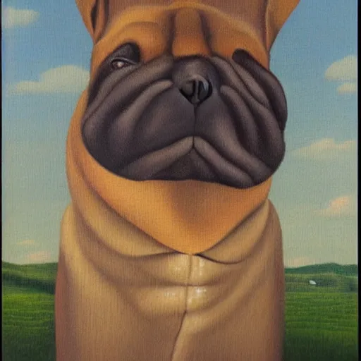 Image similar to dog in suit oil painting magritte