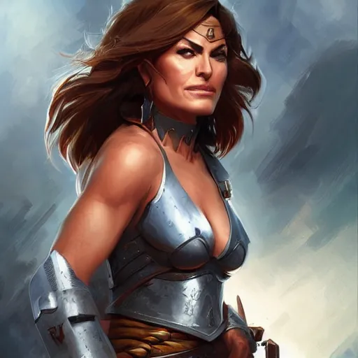 Prompt: Mariska Hargitay as a warrior by Stanley Artgerm Lau, WLOP, Rossdraws, Frank Frazetta, Andrei Riabovitchev, Marc Simonetti, trending on artstation.