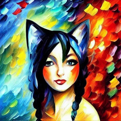 Image similar to “catgirl, style of Leonid afremov”