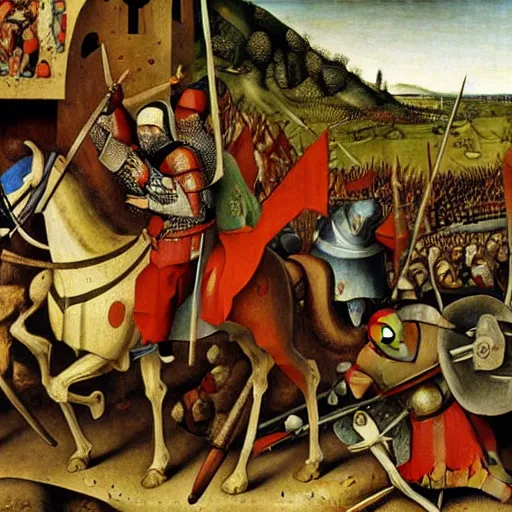 Prompt: king richard the lionheart, the crusades, canvas, by pieter bruegel the elder