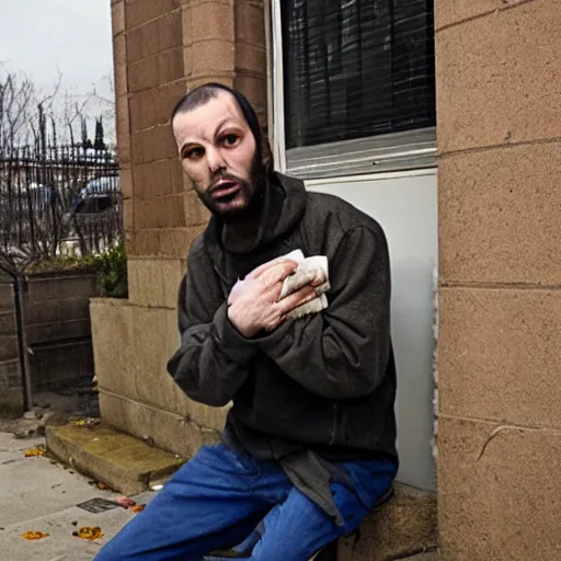 Image similar to andrew tate homeless