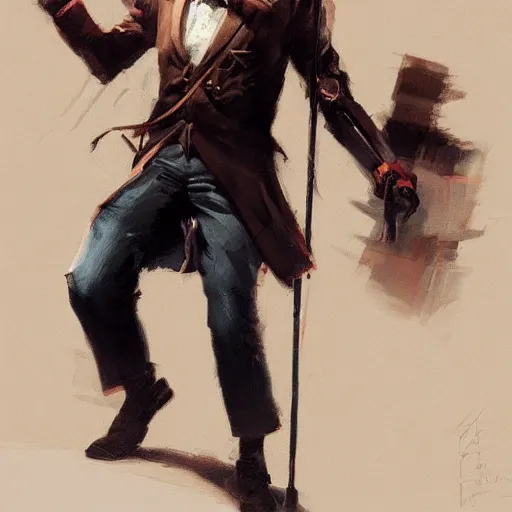 Image similar to distinguished nobleman with electrified walking cane, portrait, behance hd artstation, style of jesper ejsing