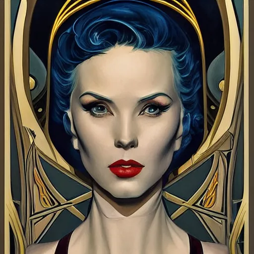 Image similar to a streamline moderne!!, art nouveau, ( ( dieselpunk ) ) painting in the style of charlie bowater, and in the style of donato giancola, and in the style of charles dulac. symmetry, smooth, sharp focus, dramatic lighting, semirealism, intricate symmetrical ultrafine background detail.