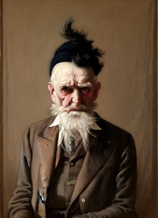 Image similar to a portrait of old man with a long pink mohawk by edouard bisson, punk rock, oil painting, muted colours, soft lighting