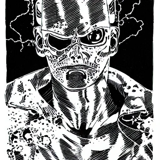 Prompt: the terminator juni ito ink drawing