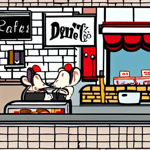 Image similar to A rat working as a chef in a run down New York City diner, Animated Still