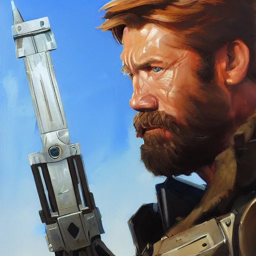 Image similar to greg manchess portrait painting of fully armored chuck norris as overwatch character, medium shot, asymmetrical, profile picture, organic painting, sunny day, matte painting, bold shapes, hard edges, street art, trending on artstation, by huang guangjian and gil elvgren and sachin teng