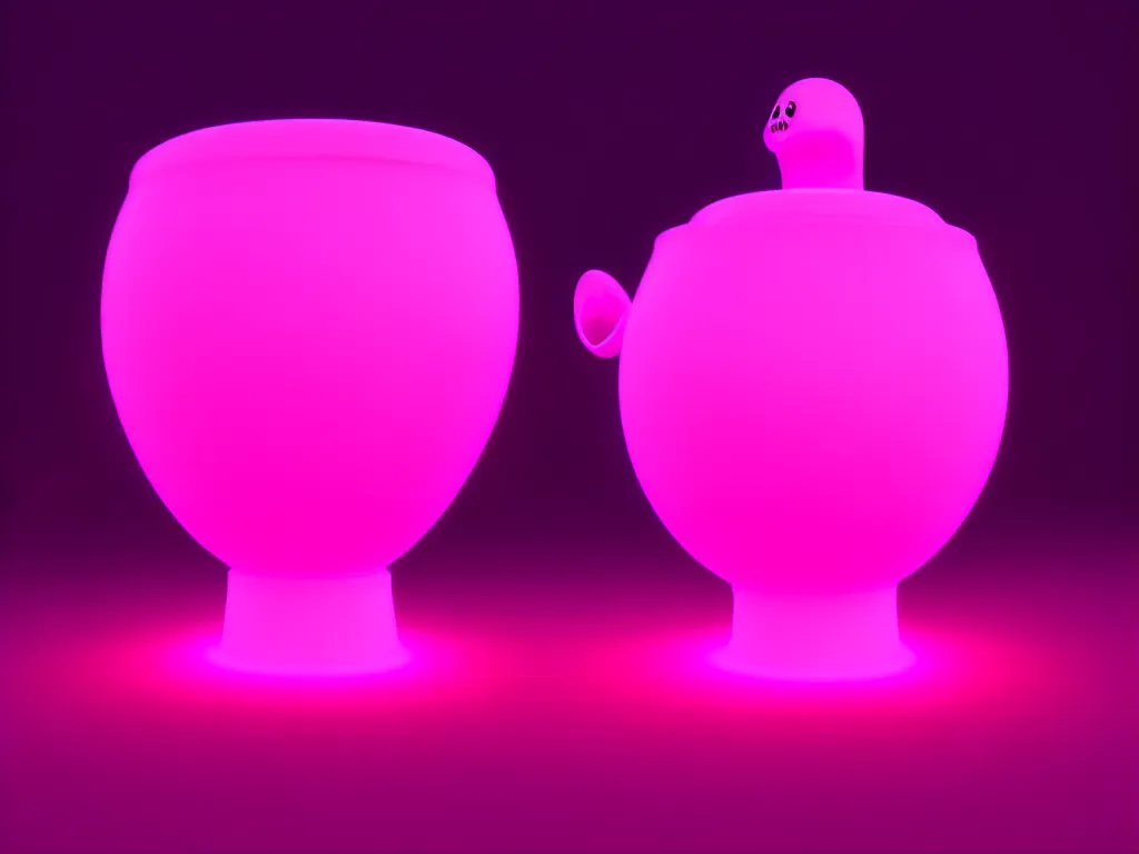 Prompt: ghosts and spirits surrounding a glowing neon pink cauldron hd render