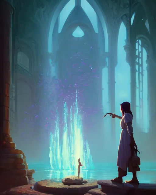 Image similar to highly detailed vfx portrait of a mage casting a water spell, unreal engine, greg rutkowski, loish, rhads, beeple, makoto shinkai and lois van baarle, ilya kuvshinov, rossdraws, tom bagshaw, alphonse mucha, global illumination, detailed and intricate environment