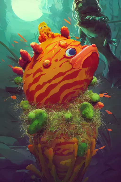 Image similar to 3 d render creature animal sushi cristal very big eye roots cactus elemental flush of force nature micro world fluo fishscale, comics gta 5 cover, official fanart behance hd artstation by jesper ejsing, by rhads, makoto shinkai and lois van baarle, ilya kuvshinov, ossdraws