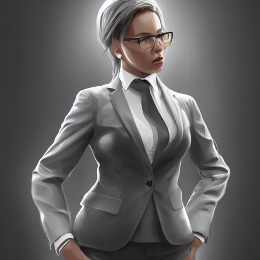 Prompt: a girl wearing a business suit, highly detailed, digital painting, artstation, concept art, smooth, sharp focus, illustration