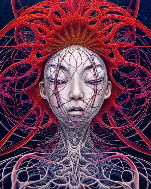 Image similar to realistic detailed image of the human spirit breaking away from the body, conjuring psychedelic background, part by takato yamamoto, part by alex gray, ross tran, james jean, ultra realistic, octane render, highly detailed, 8 k, trending on artstation, cosmic, symmetry, masterpiece