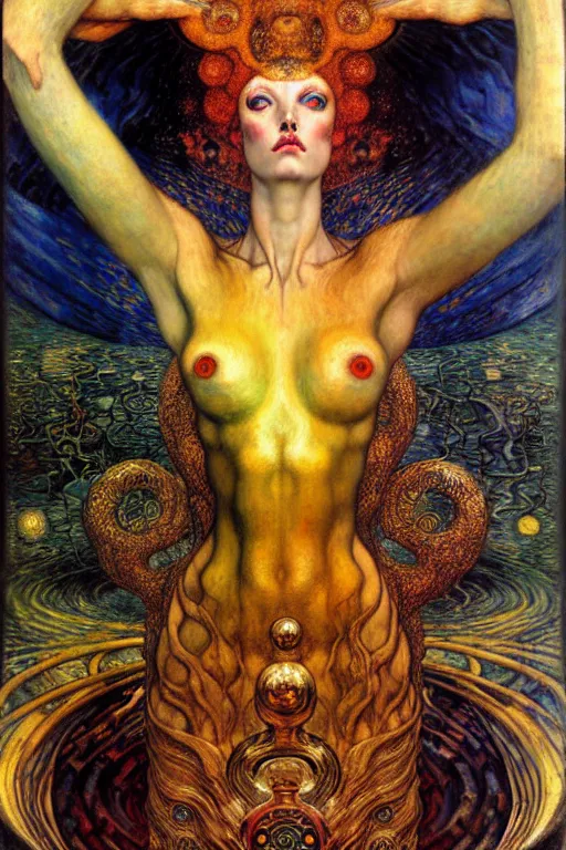 Image similar to Divine Chaos Engine by Karol Bak, Jean Delville, William Blake, Gustav Klimt, and Vincent Van Gogh, symbolist, visionary