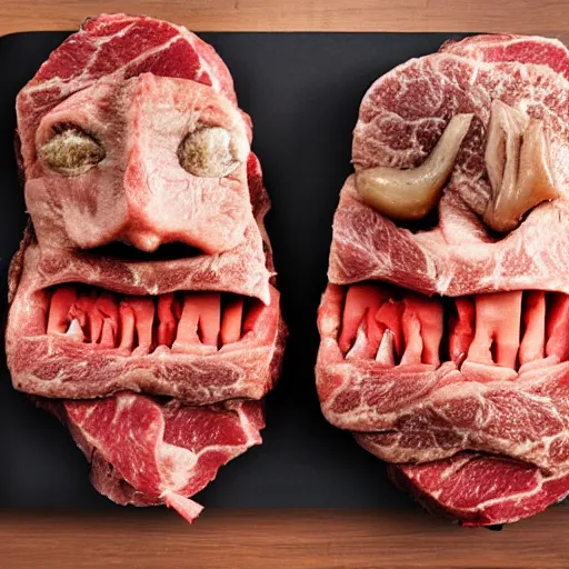 Prompt: chuck roast norris, chuck norris face made of meat