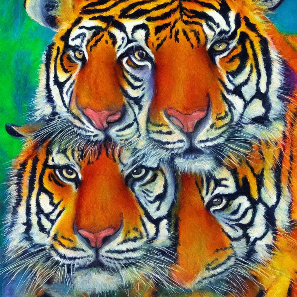 Image similar to tetrachromat painting tiger bright vivid oil painting