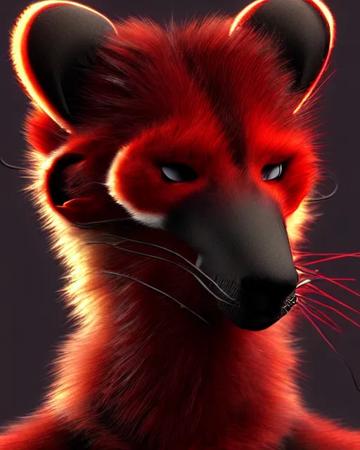 Image similar to furry - male - red - black - weasel - necromancer - fursona uhd ue 5 visual novel pc game expressions, photorealistic