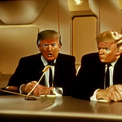 Prompt: A still of Donald Trump in the Star Trek(1966),realistic,Wearing commaander suit,detailed,close up