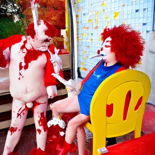 Image similar to ronald mcdonald puking vomiting