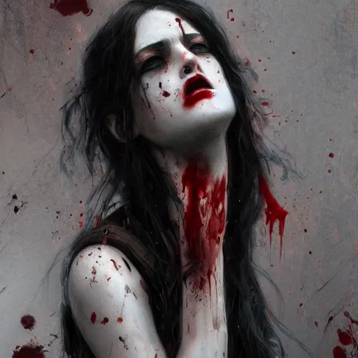 Prompt: goth girl crying blood, intricate, art by greg rutkowski, high detailed, 4 k,