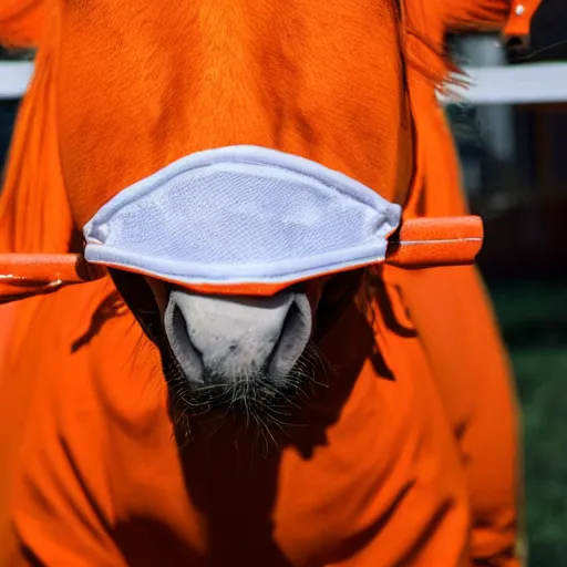 Prompt: horse wearing orange inmate clothes