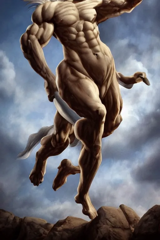 Prompt: centaur from greek mythology, half human half horse, trending on artstation
