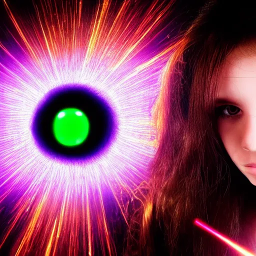 Prompt: girl shooting lasers out of her eyes