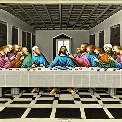 Image similar to the last supper, by mc escher