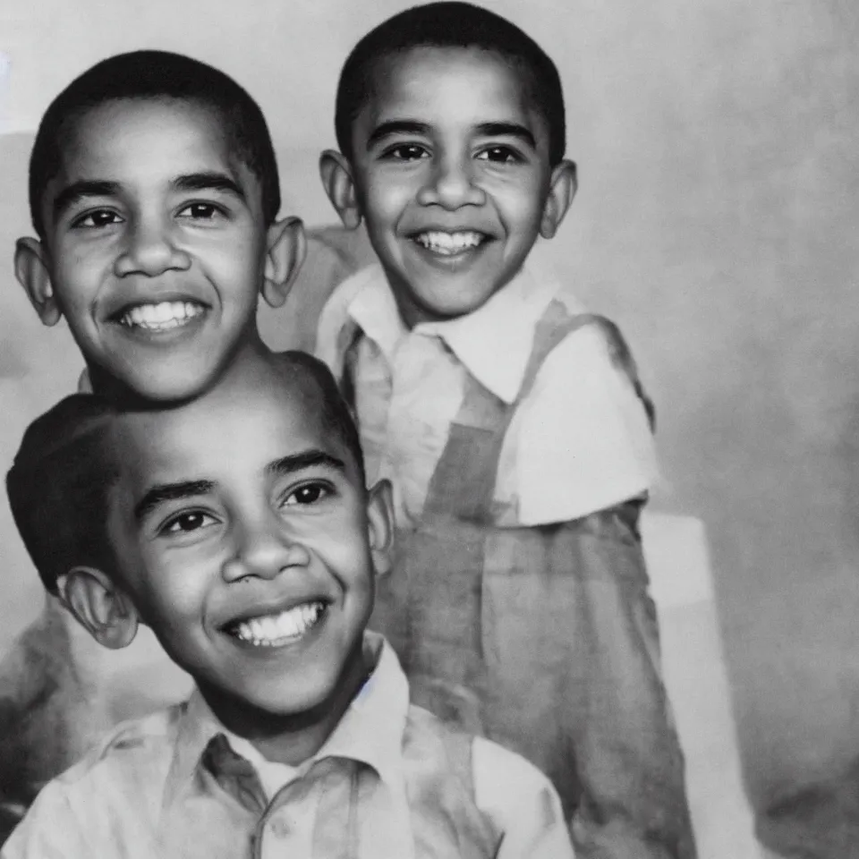 Image similar to single singular character portrait close - up barack obama as a young child