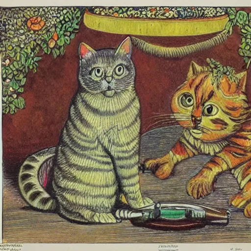 Image similar to a cat mind - controlling a mouse, louis wain, fantasy art