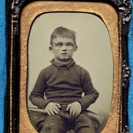 Image similar to tintype photo, boy with arms for legs