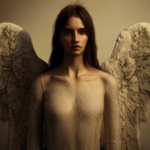 Image similar to portrait art of female angel, art by alessio albi 8 k ultra realistic, angel wings, lens flare, atmosphere, glow, detailed, intricate, full of colour, led lighting, trending on artstation, 4 k, hyperrealistic, 3 5 mm, focused, extreme details, unreal engine 5, masterpiece