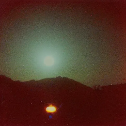 Image similar to Blue light in the sky, flying over rural Vietnam, UFO, orb, blue orb, night, 1969, Polaroid