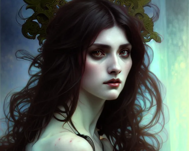 Image similar to barghest, portrait, highly detailed, deep focus, elegant, digital painting, smooth, sharp focus, illustration, ultra realistic, 8 k, art by artgerm and alphonse mucha and edgar maxence