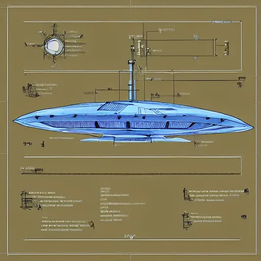 Image similar to technical drawing explaining the concept of ufo space ship, blueprint, detailed map, scientific, x - rays, infographic