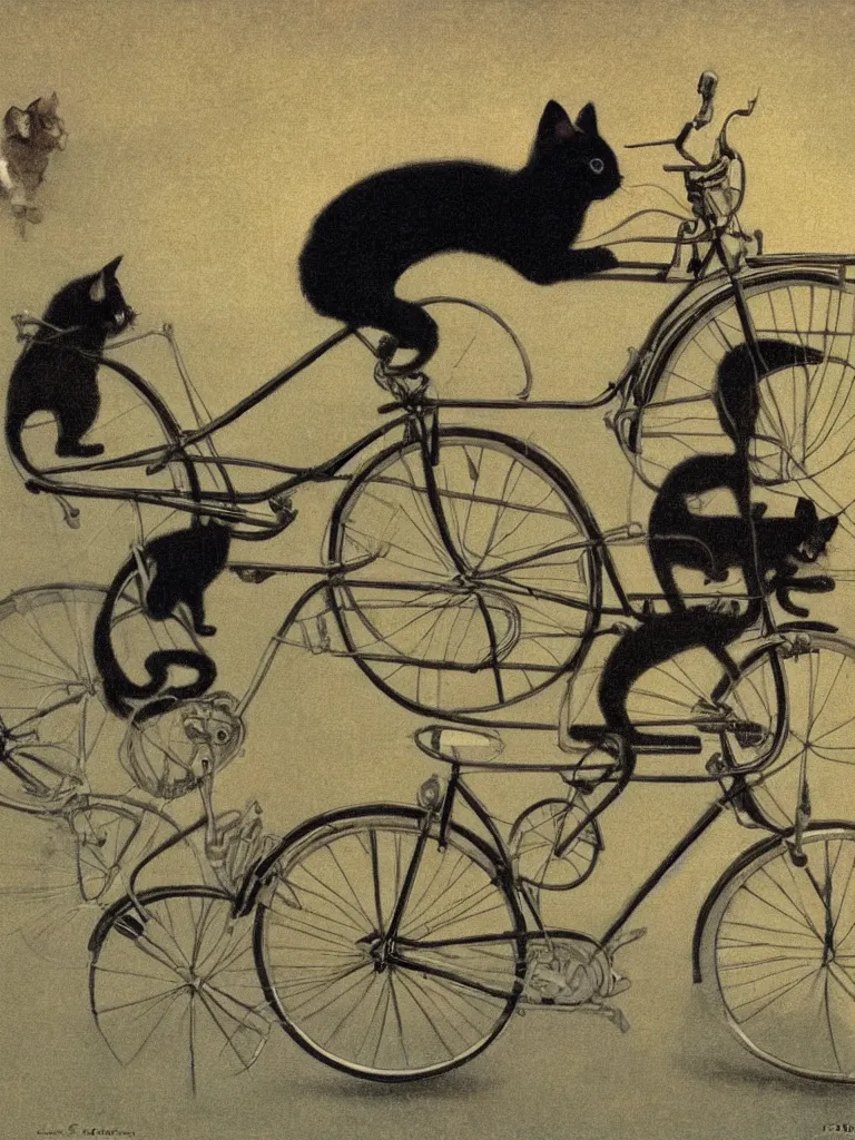 Image similar to A cat driving a bicycle, an illustration by Michael Sowa, but as photography