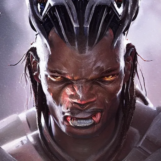 Image similar to A frontal head portrait of The Predator , by dreadjim, Greg Rutkowski, james gurney, epic scifi character art, Exquisite detail, post-processing, low angle view, masterpiece, cinematic