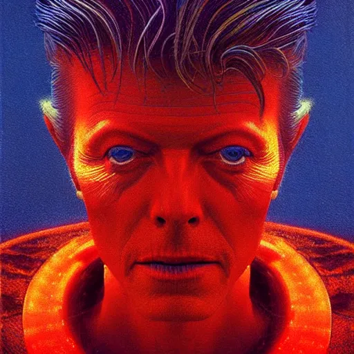 Prompt: portrait of david bowie, intricate, neon lighting, highly detailed, digital photography, concept art, art by beksinski