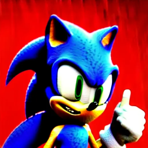 Prompt: movie sonic holding a pistol in a white background