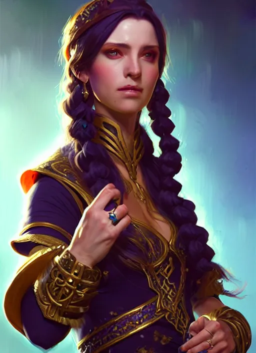 Image similar to a _ fantasy _ style _ portrait _ painting _ of female charismatic bard, rpg dnd oil _ painting _ unreal _ 5 _ daz. _ rpg _ portrait _ extremely _ detailed _ artgerm _ greg _ rutkowski _ greg