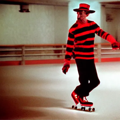 Image similar to freddy krueger rollerskating party, movie still