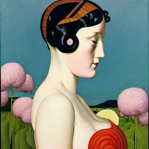 Image similar to Art in the style of Coles Phillips, Gaia, Full figured Mother Earth, portrait, Hikari Shimoda