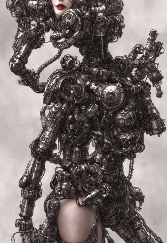 Image similar to dieselpunk robotic mistress, extremely detailed, hyperrealistic, intricate, soft light, fantasy, d & d, digital painting, art station, by yoshitaka amano