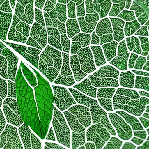 Prompt: a digital leaf of mint with circuit board paths instead of veins