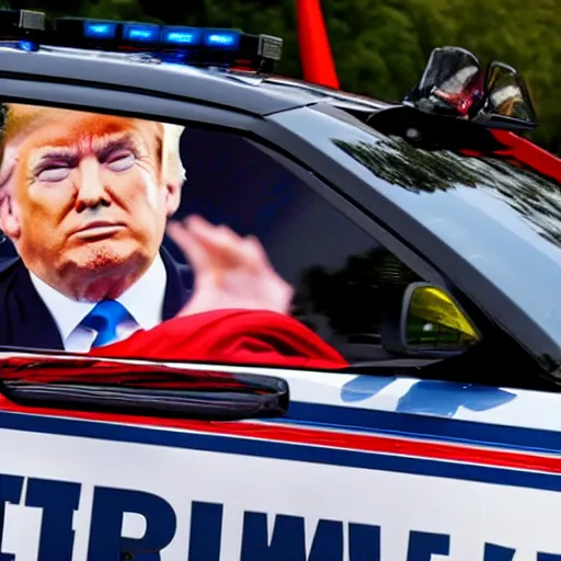 Image similar to donald trump driving a police car