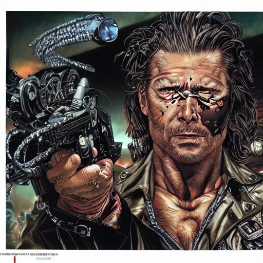 Image similar to portrait of crazy snake plissken, symmetrical, by yoichi hatakenaka, masamune shirow, josan gonzales and dan mumford, ayami kojima, takato yamamoto, barclay shaw, karol bak, yukito kishiro